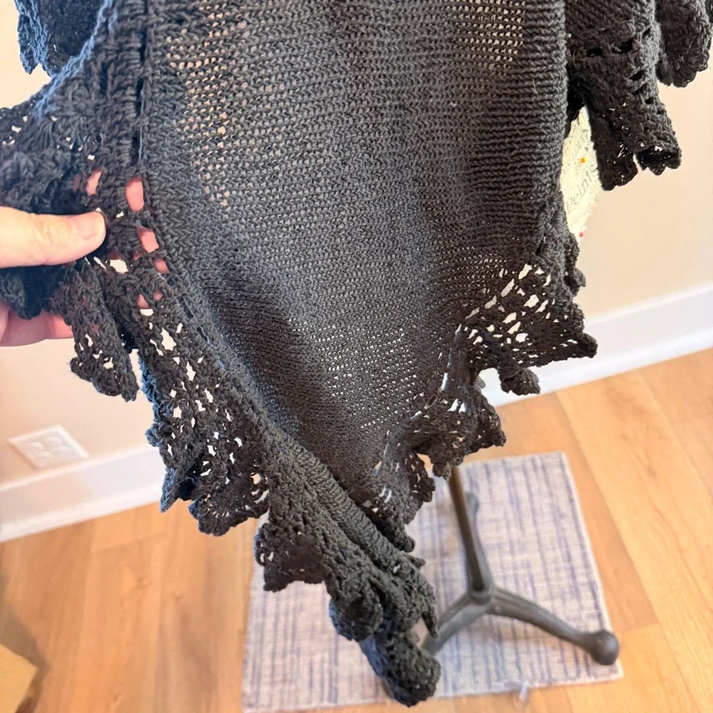 Women's Black Crochet Ruffled Shawl One Size - Picture 2 of 3